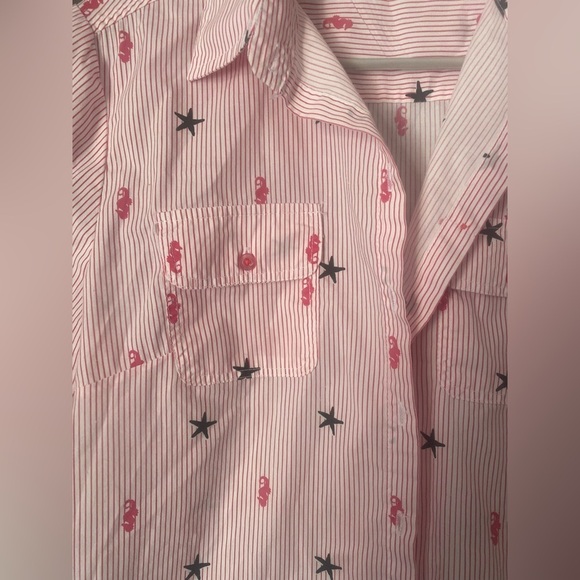 Vintage American Sweetheart Seahorse and Star Beach Print  button Top sz m - Picture 3 of 7